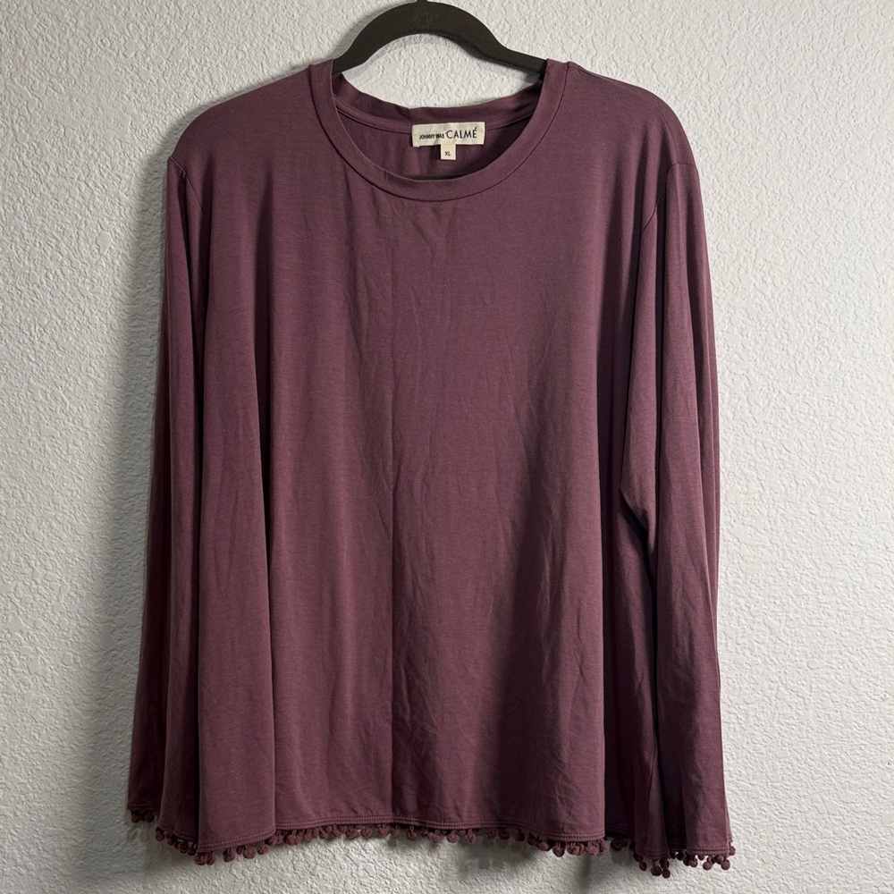 Johnny Was Calme Long Sleeve Pullover Mauve Top Shirt Organic Cotton Boho Sz XL